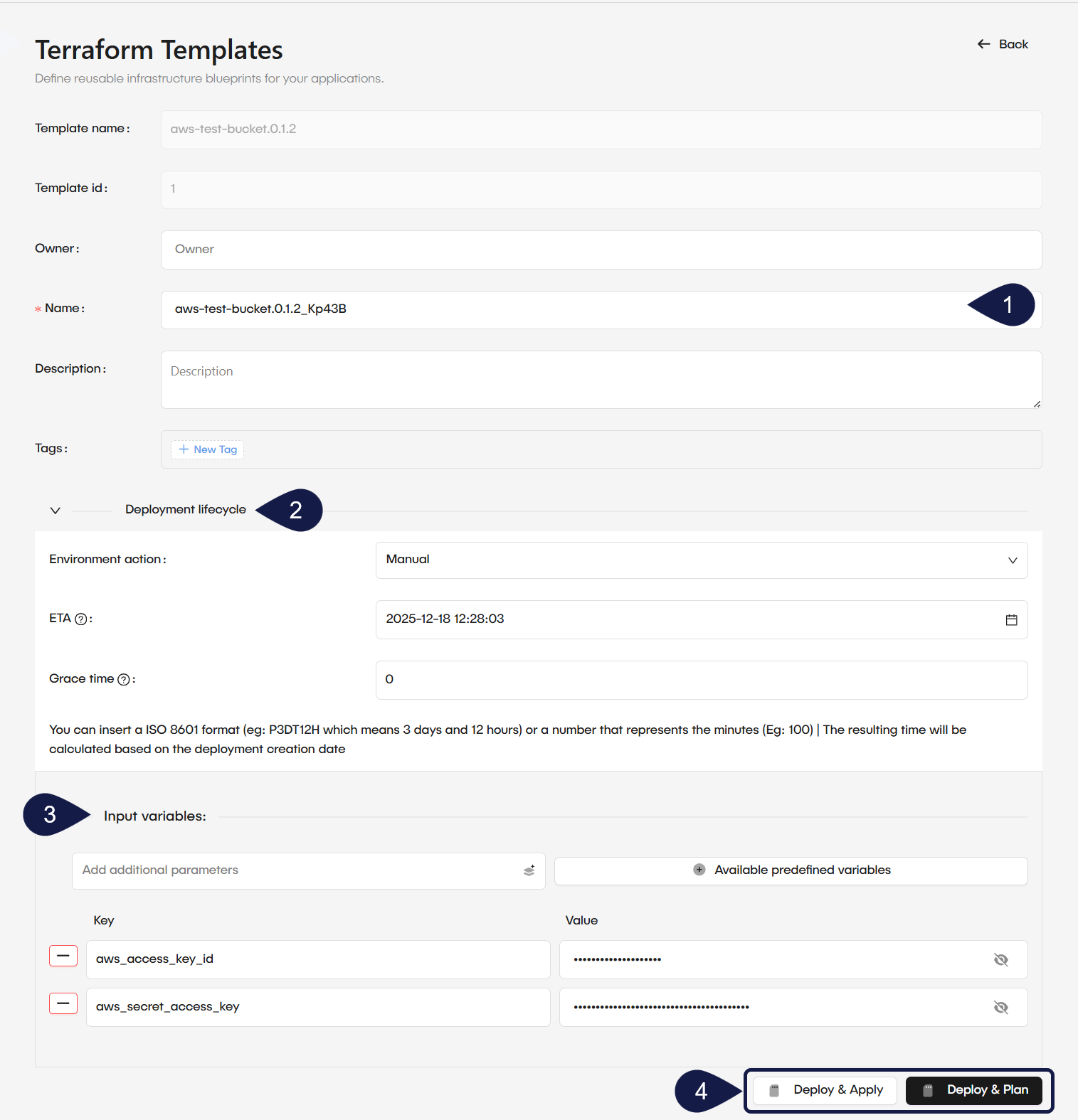 Configure Deployment form